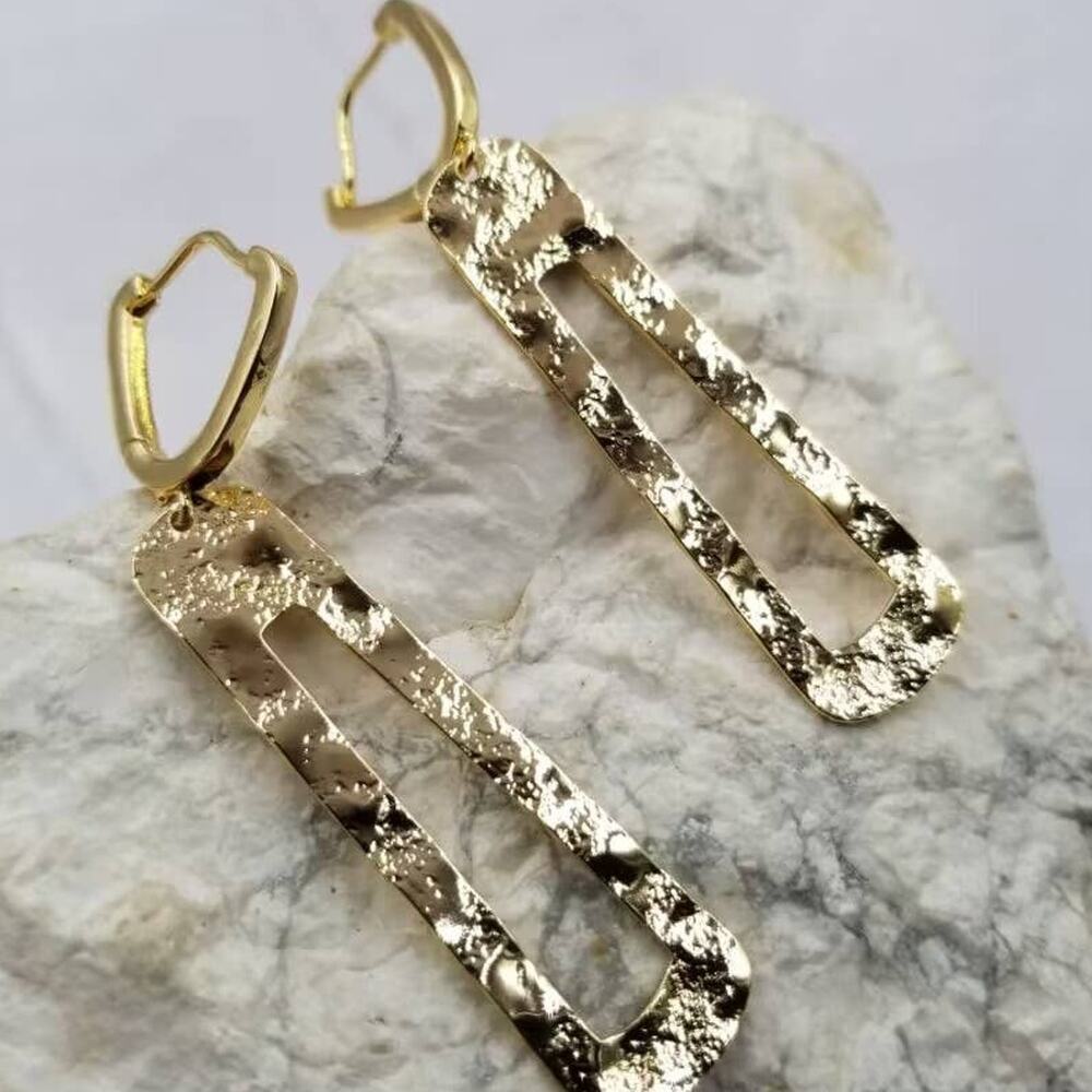 Hammered Geometric Rectangle Drop Earrings
